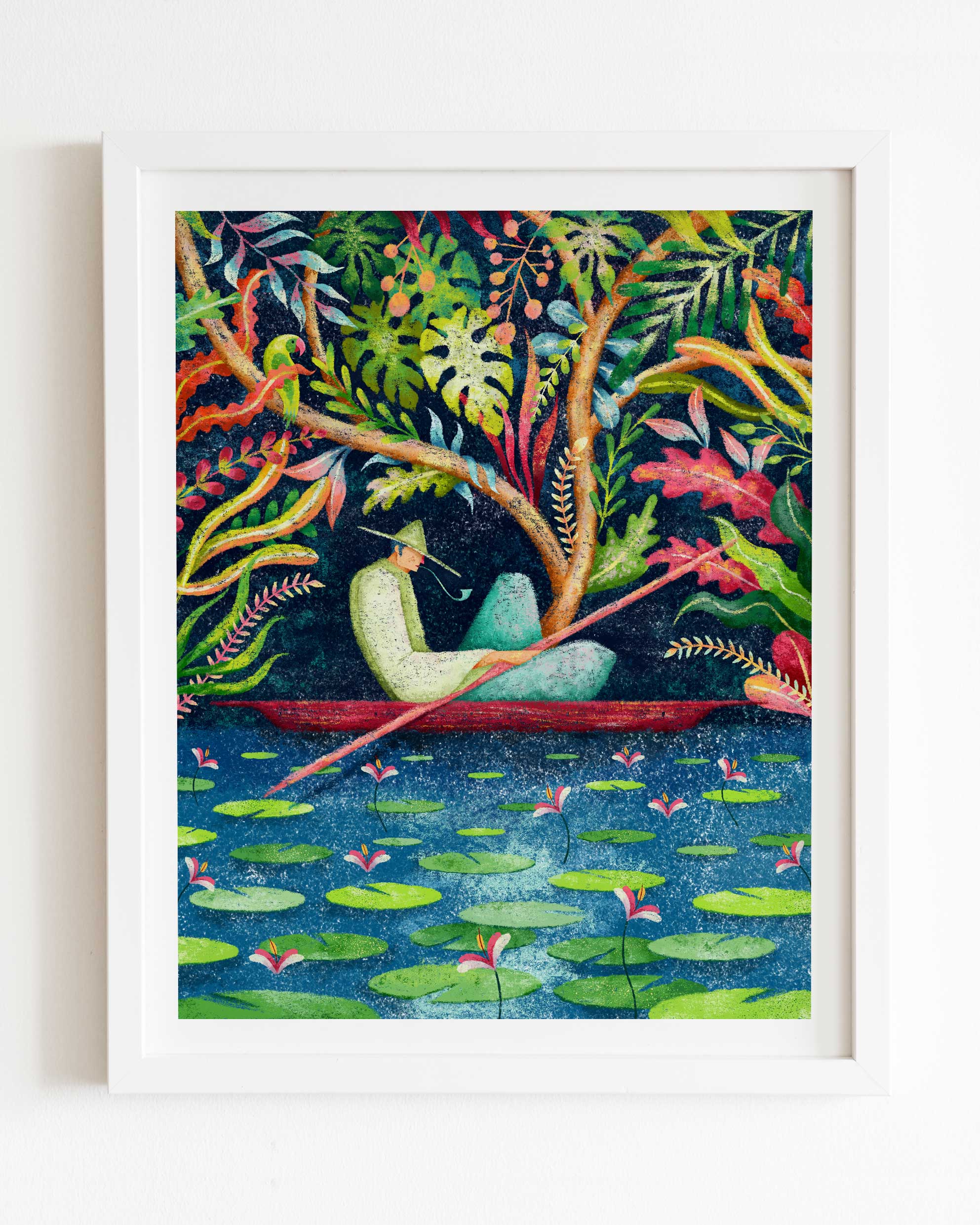 with the flow canoe oriental man art framed